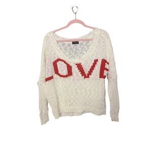 You Knitted Sweater Women's One Size Over sized LOVE Printed on Front Sheer